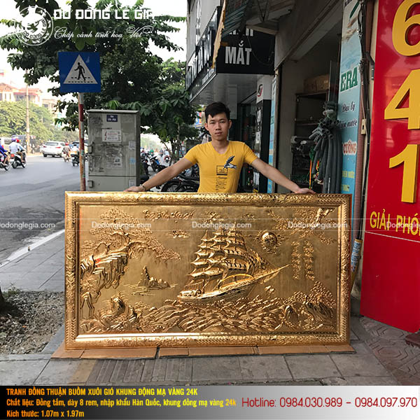 Tranh Thuận Buồm Xuôi Gió Mạ Vàng 24k Khung Đồng 1m97x1m07