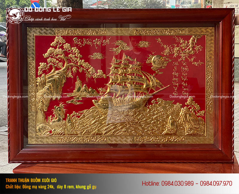 Tranh Thuận Buồm Xuôi Gió Mạ Vàng 24K Nền Đỏ