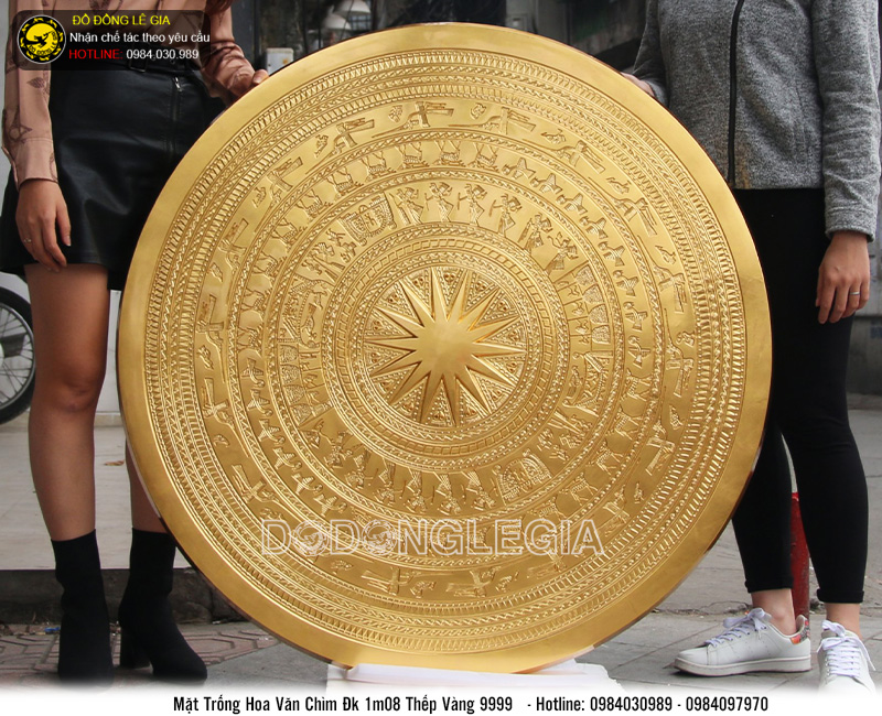 Mặt Trống Đồng Hoa Văn Chìm  dát vàng 9999 ĐK 108cm- MTRG.04