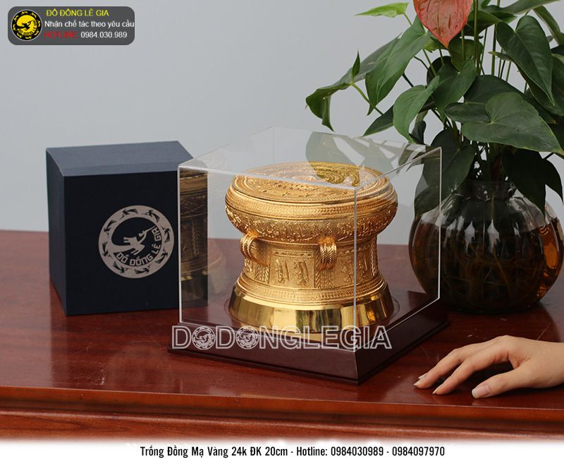 Quả Trống Đồng Lưu Niệm Mạ Vàng 24k DK 20cm- TRONG.01