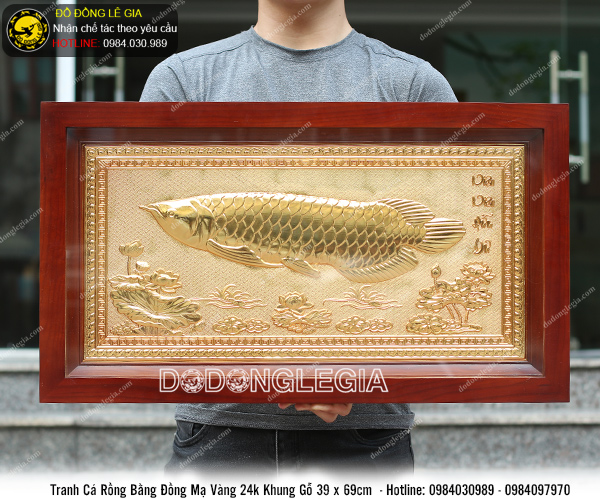 Tranh cá rồng bằng đồng mạ vàng 24k