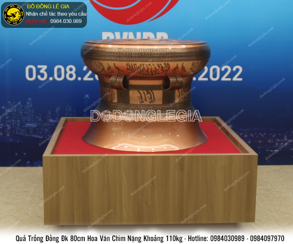 Quả Trống Đồng Hoa Văn Chìm nặng 110kg ĐK 80cm- TRGLON.04