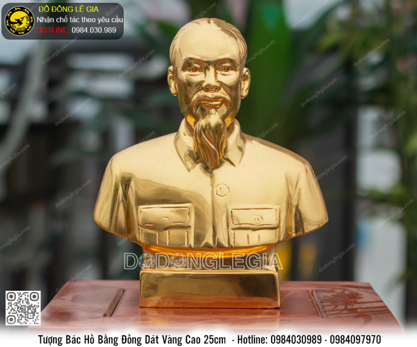 Tượng Bác Hồ Bằng Đồng Dát Vàng 9999 Cao 25cm- TGBHO.04