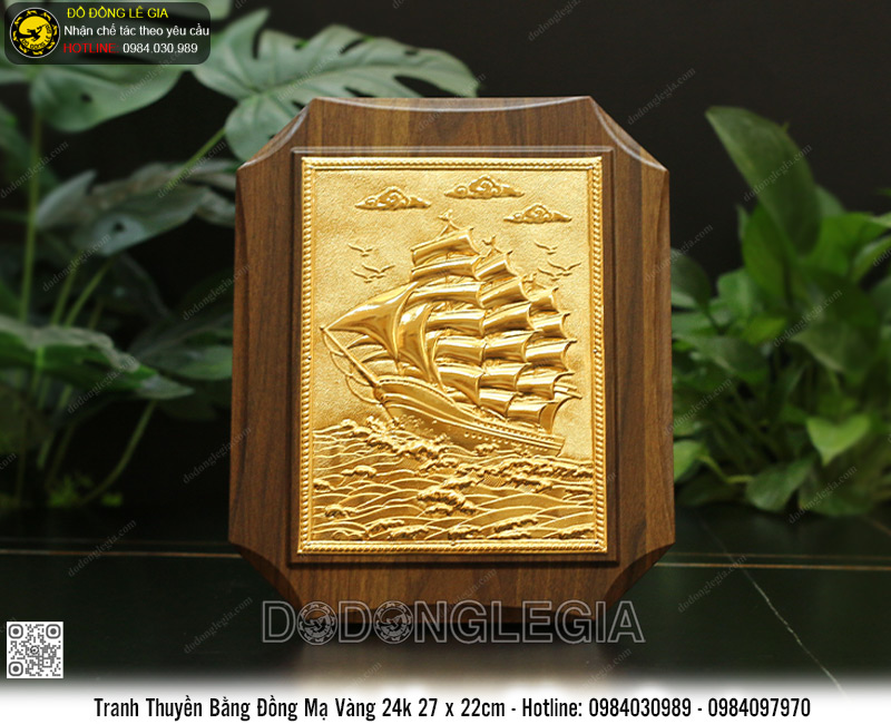 Tranh Thuận Buồm Xuôi Gió Để Bàn Mạ Vàng 24k kt 22 x 27cm- TRHTBUOM.04
