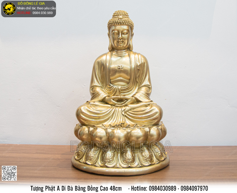 Tượng Phật A Di Đà Bằng Đồng Cao 48cm