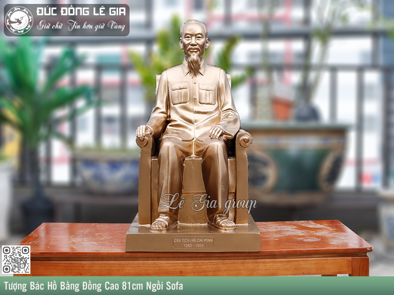 Tượng Bác Hồ Bằng Đồng Đỏ  Ngồi Sofa Cao 81cm- TGBHO.05