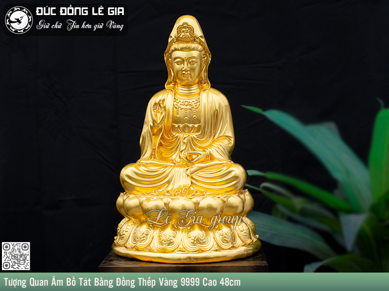 Tượng Phật Bà Quan Âm dát vàng 9999 cao 48cm- TPHATBAQA.01