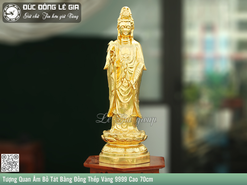 Tượng Phật Bà Quan Âm Dát Vàng 9999 Cao 70cm- TPHATBAQA.03