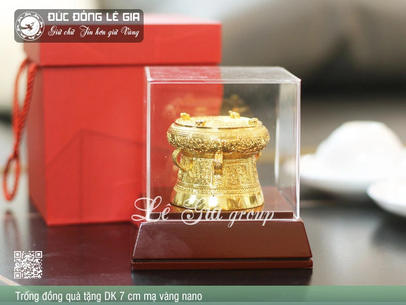 Qủa Trống Đồng Lưu Niệm Mạ Vàng Nano DK 7cm- TRGNHO.09