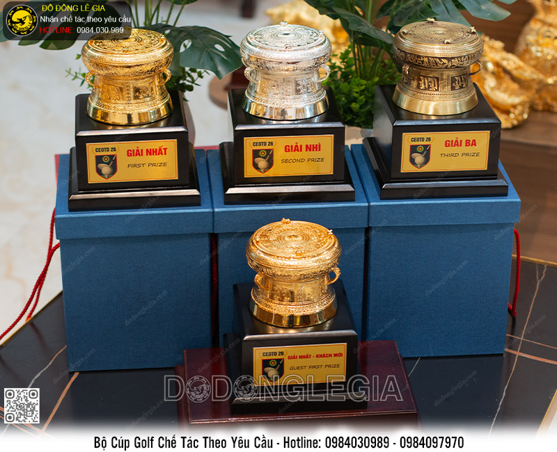 Bộ Cúp Golf Trống Đồng Chế Tác Theo Mẫu Yêu Cầu- BCUPG