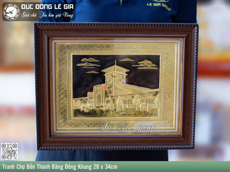 Tranh Chợ Bến Thành thiết kế theo yêu cầu kt 28x34cm