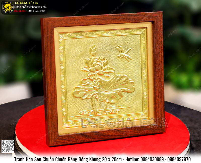 Tranh Hoa Sen Chuồn Chuồn Bằng Đồng Khung 20 x 20cm