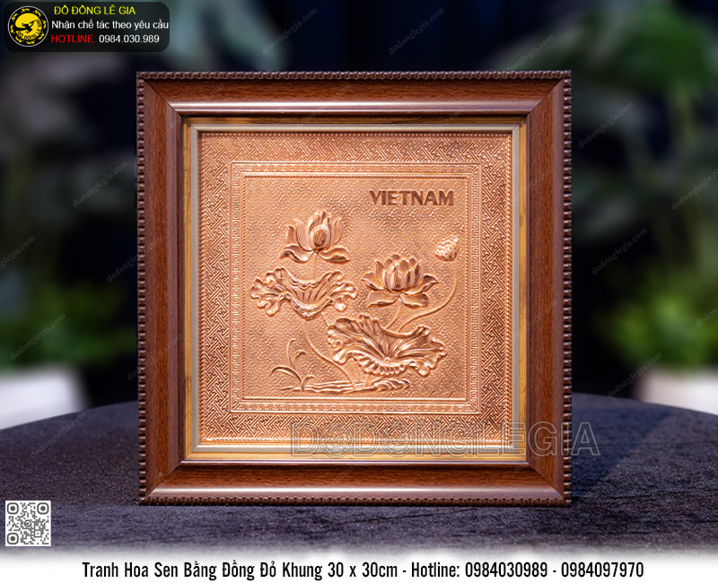 Tranh Hoa Sen Bằng Đồng Khung 30 x 30cm