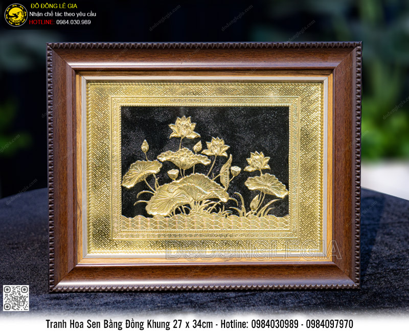 Tranh Hoa Sen Bằng Đồng Khung 27 x 34cm