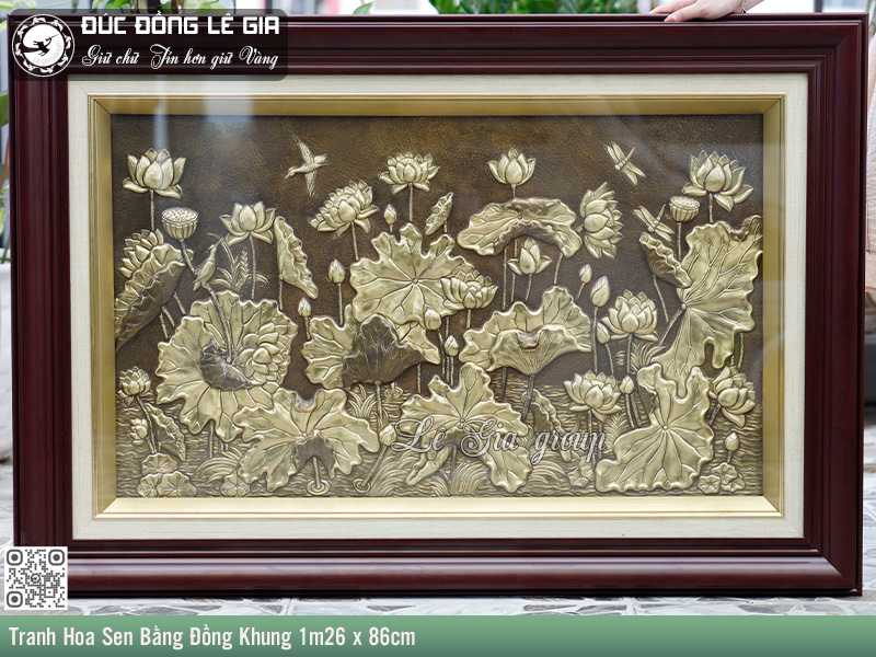 Tranh Hoa Sen Bằng Đồng Khung 1m26 x 86cm- TRHHSEN