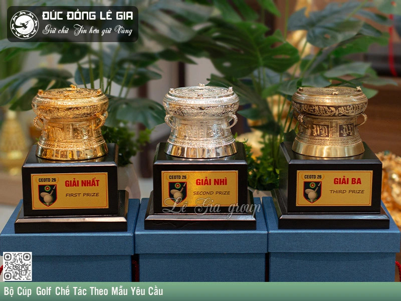 Bộ Cúp Golf Trống Đồng Chế Tác Theo Mẫu Yêu Cầu - BCUPG.05