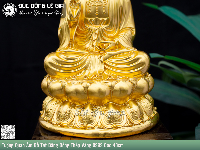 Tượng Phật Bà Quan Âm dát vàng 9999 cao 48cm- TPHATBAQA.01