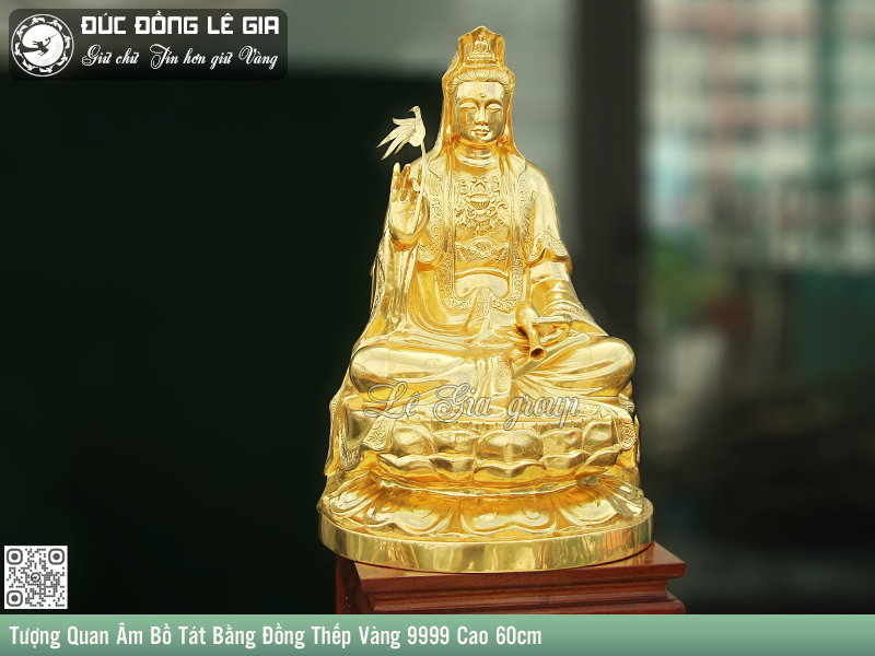 Tượng Phật Bà Quan Âm Dát Vàng 9999 cao 60cm- TPHATBAQA.02