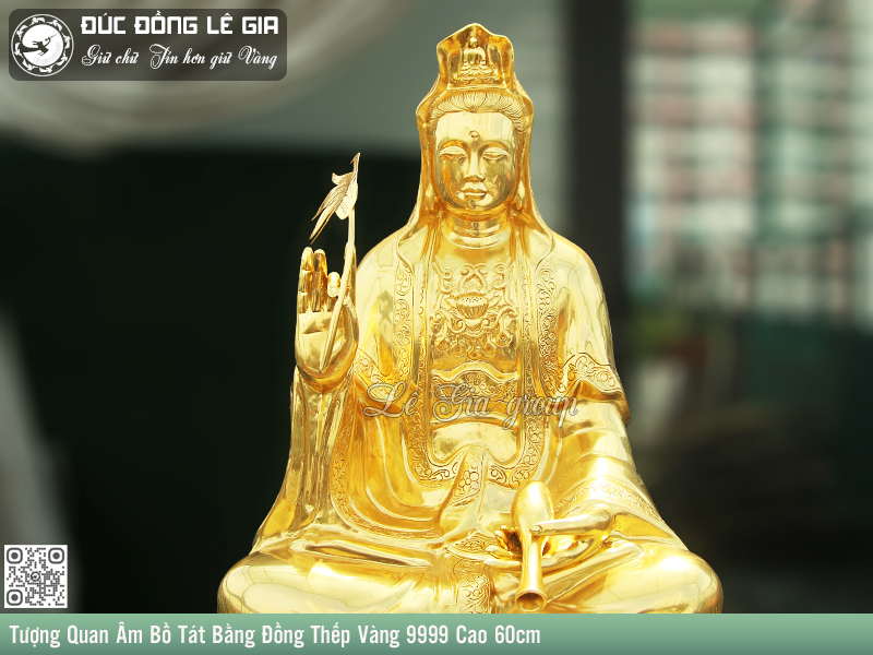 Tượng Phật Bà Quan Âm Dát Vàng 9999 cao 60cm- TPHATBAQA.02