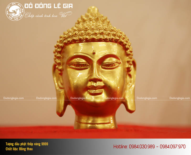 Tượng Đầu Phật Thích Ca thếp vàng 9999