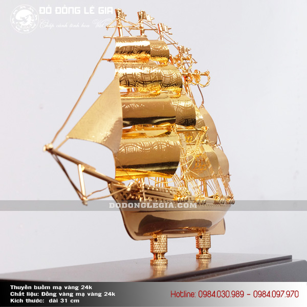 Mô hình thuyền buồm mạ vàng 24K dài 31 cm