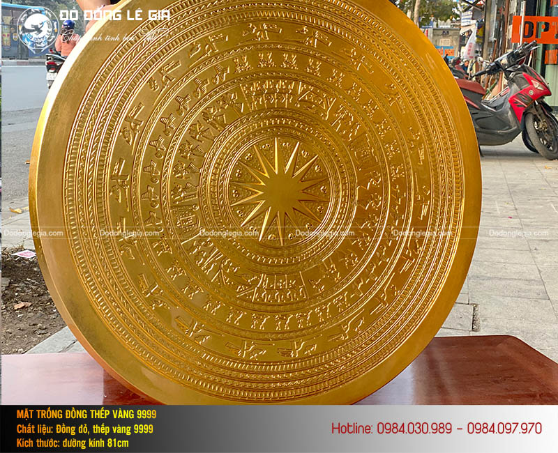 Mặt trống đồng Ngọc Lũ thếp vàng 9999 đường kính 81cm