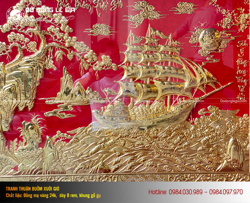 Tranh Thuận Buồm Xuôi Gió Mạ Vàng 24K Nền Đỏ