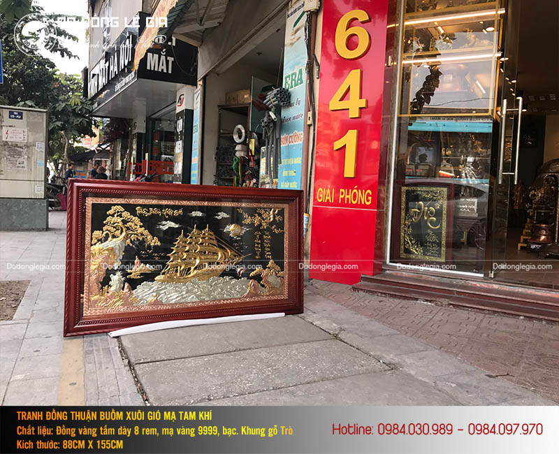 Tranh Đồng Thuận Buồm Xuôi Gió Mạ Tam Khí 1m55x88cm