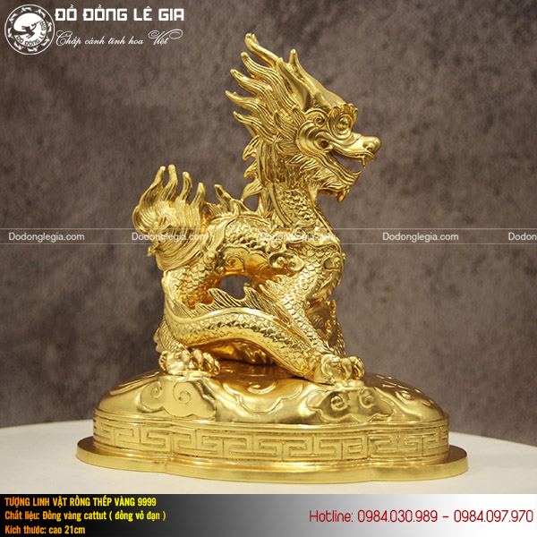 Tượng Rồng thời Nguyễn bằng đồng thếp vàng 9999