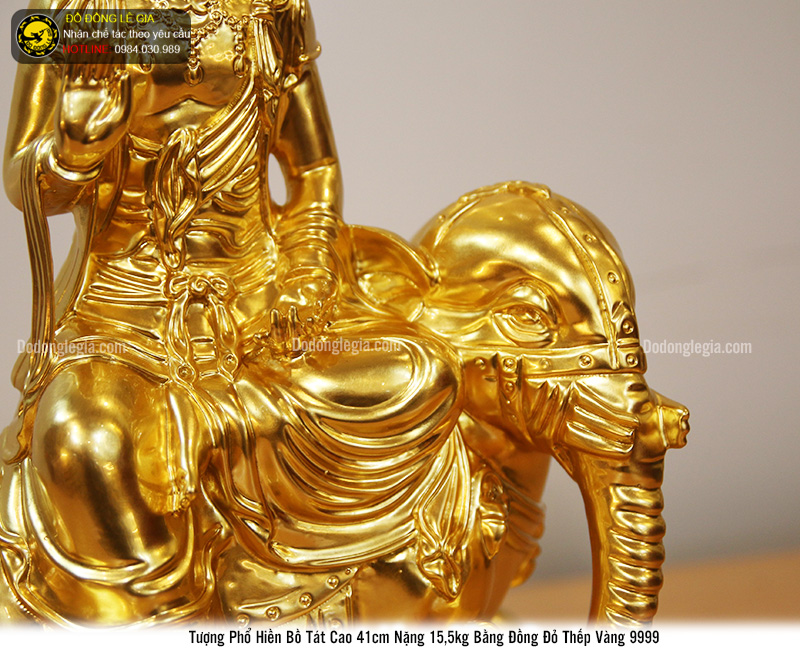 Tượng Phổ Hiền Bồ Tát bằng Đồng Đỏ thếp Vàng 9999