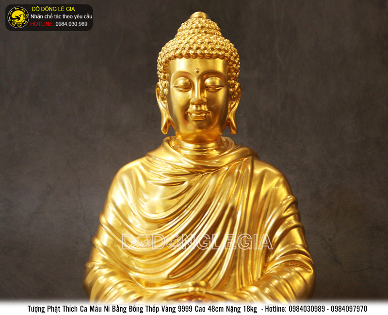 Tượng Phật Thích Ca Mâu Ni 48cm bằng đồng dát vàng 9999