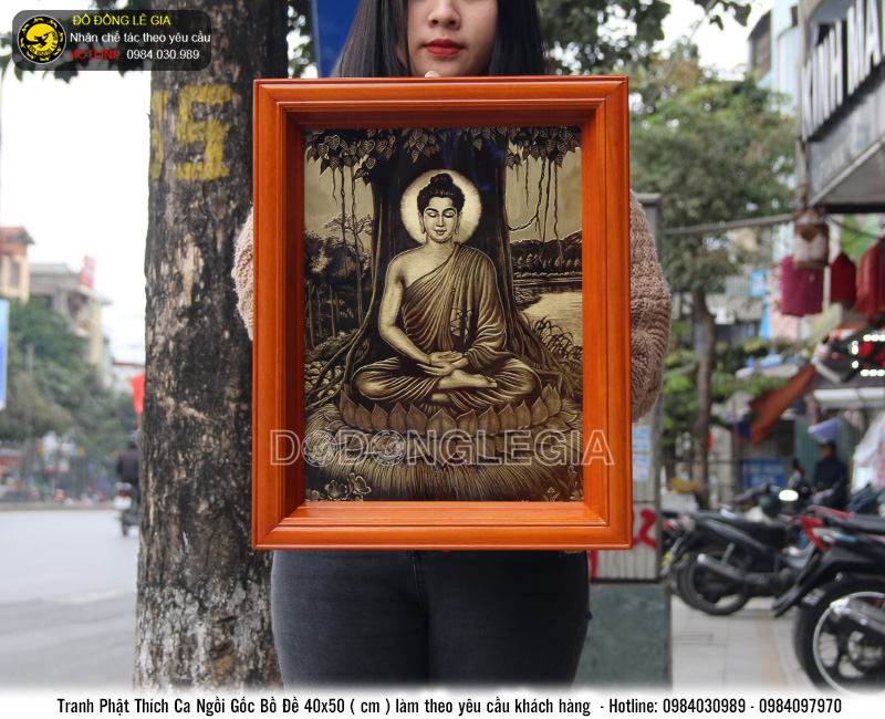 Tranh Phật thích ca ngồi thiền gốc đề KT 40x50cm