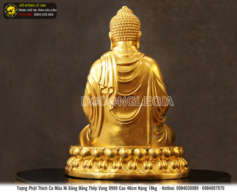 Tượng Phật Thích Ca Mâu Ni 48cm bằng đồng dát vàng 9999
