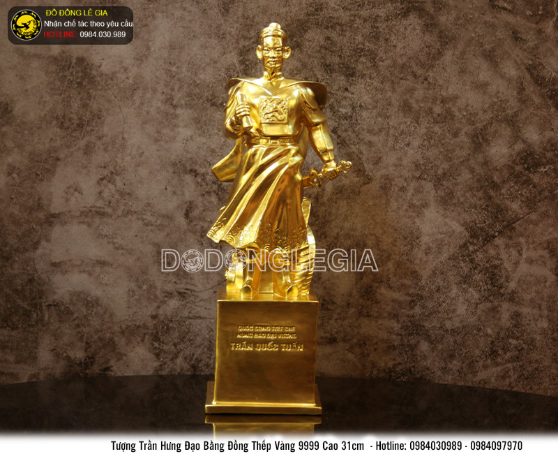Tượng đồng Trần Hưng Đạo cao 31cm dát vàng 9999