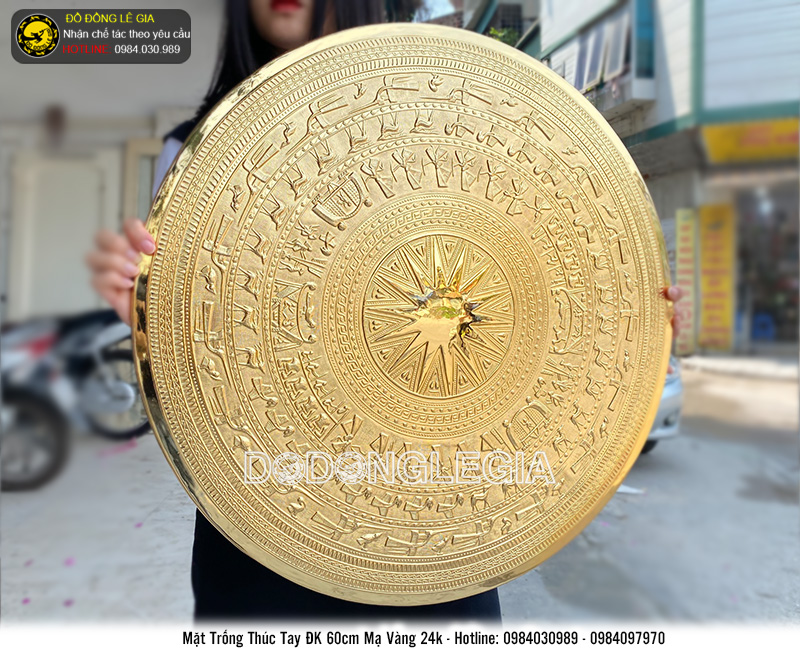 Mặt trống gò tay thủ công mạ vàng 24k đường kính 60cm