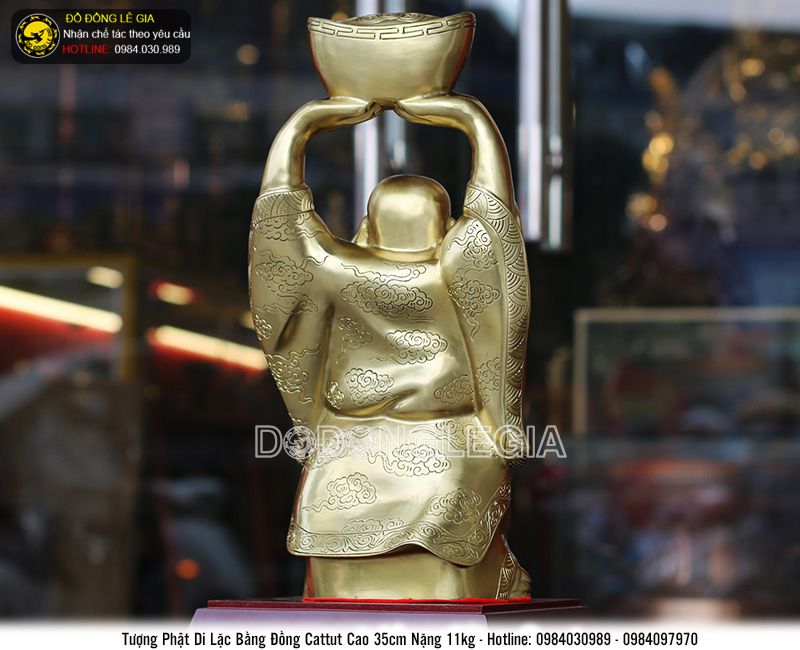Tượng Phật di lặc đứng bằng đồng cattut cao 35cm