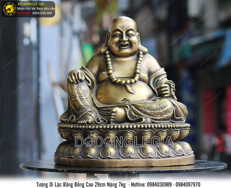 Tượng Phật Di Lặc Ngồi Bệ Sen Bằng Đồng Thau Cao 29cm- TPHATDLAC.01