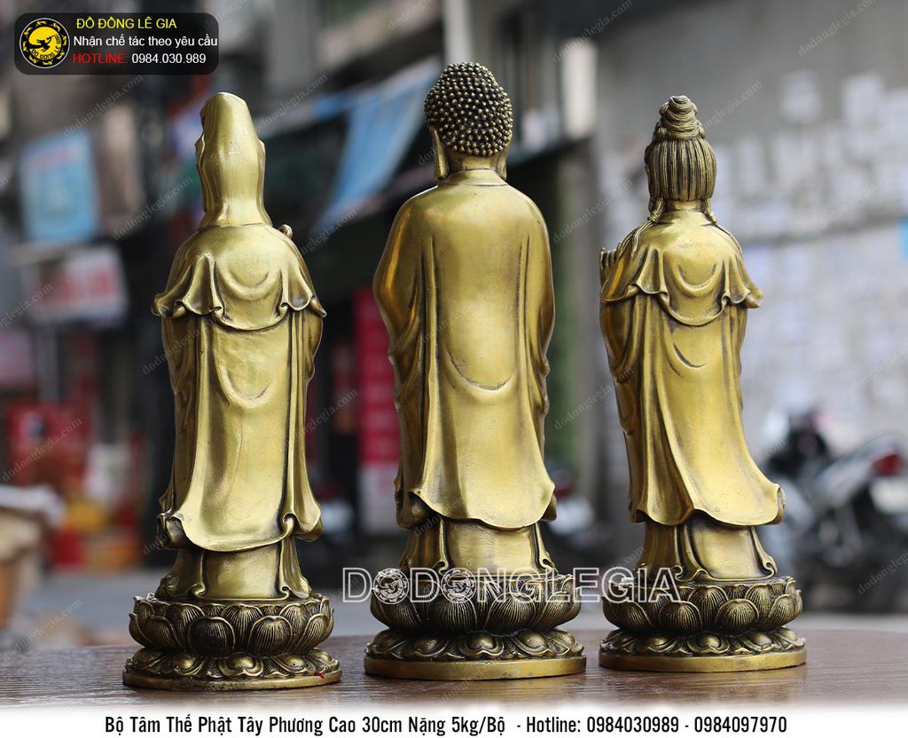 Bộ tượng đồng Tâm Thế Phật Tây Phương cao 30cm nặng 5kg