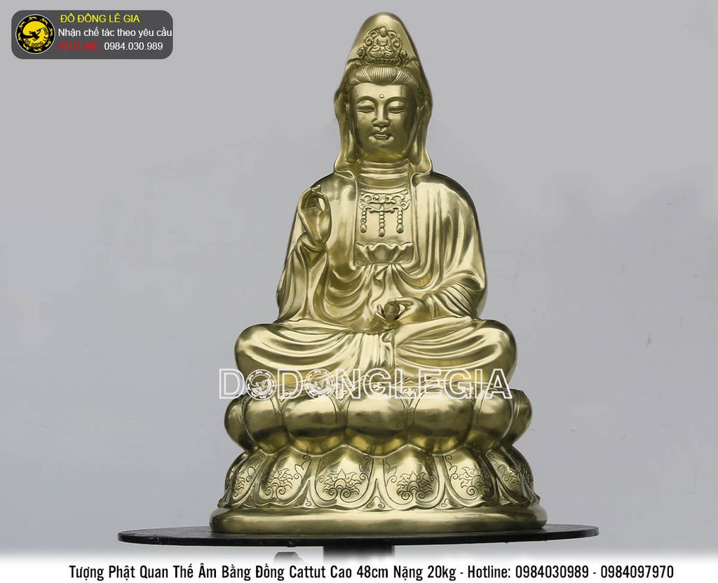 Tượng Phật Quan Thế Âm bồ tát bằng đồng cattut vỏ đạn cao 48cm