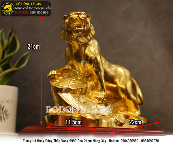 tượng hổ thếp vàng 9999 cao 21cm