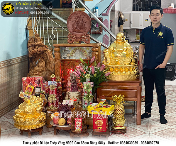 Tượng Phật di lặc thếp vàng 9999 cao 68cm