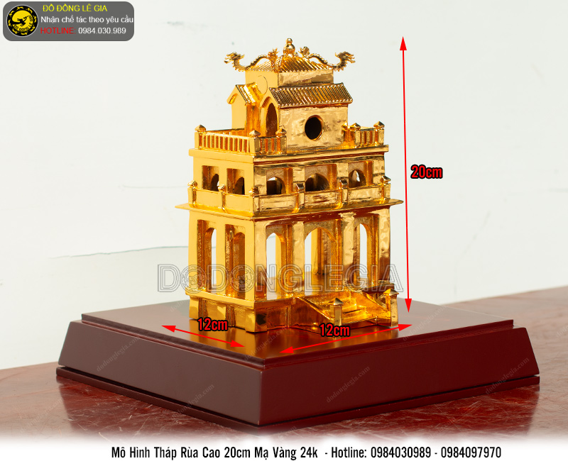 Mô Hình Tháp Rùa bằng đồng mạ vàng 24k cao 20cm
