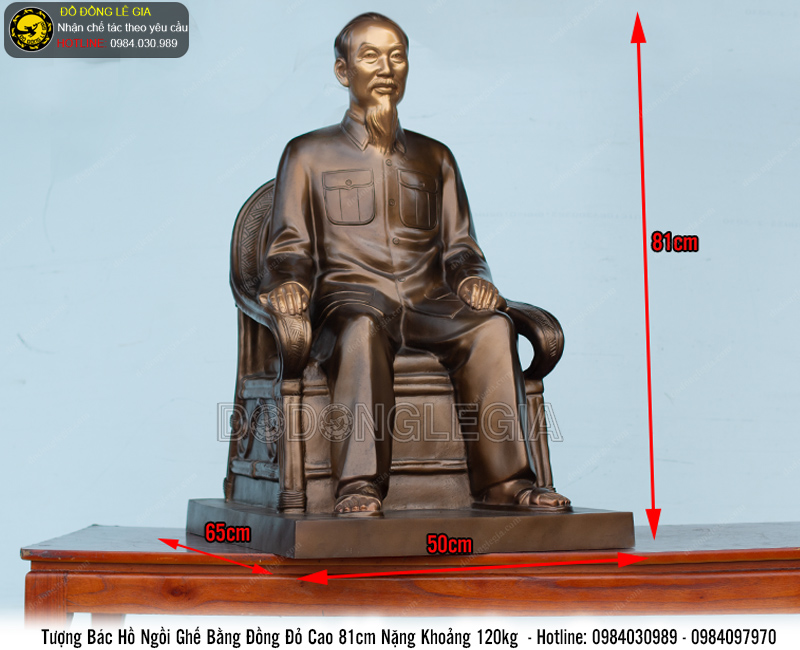 Tượng Bác Hồ Ngồi Ghế bằng đồng đỏ cao 81cm nặng 120kg