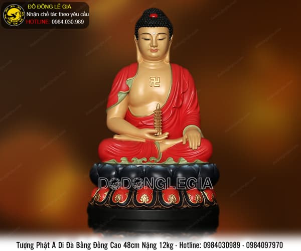 Tôn tượng Phật A Di Đà cầm tháp bằng đồng cao 48cm hàng cao cấp
