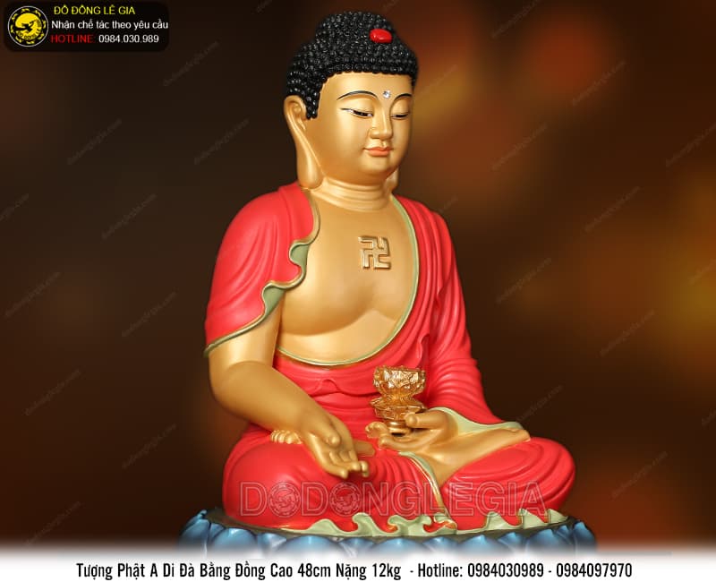 Tôn tượng Phật A Di Đà cầm đài sen bằng đồng cao 48cm hàng cao cấp