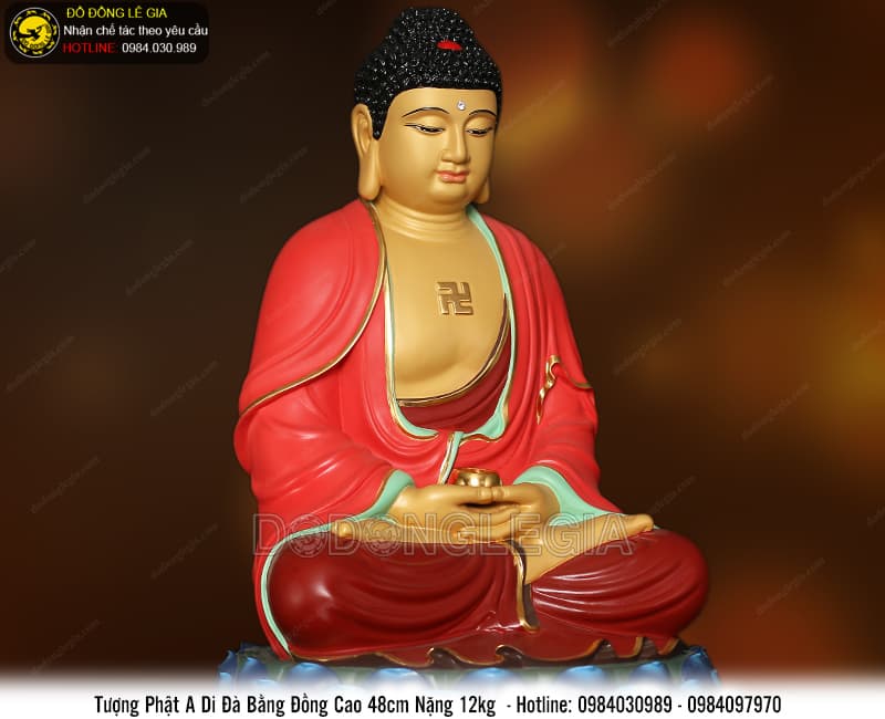 Tôn tượng Phật A Di Đà cầm bát bằng đồng cao 48cm hàng cao cấp