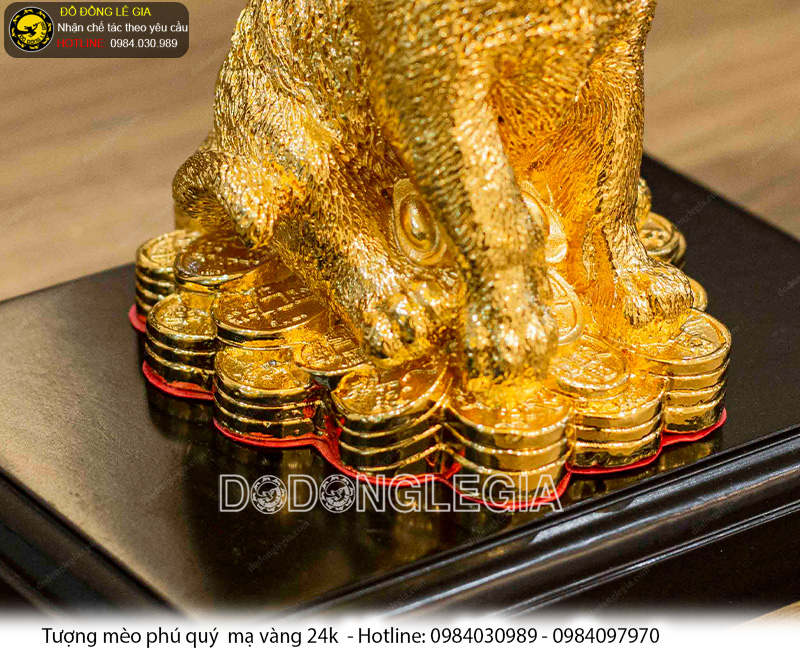 Tượng mèo phú quý mạ vàng 24k