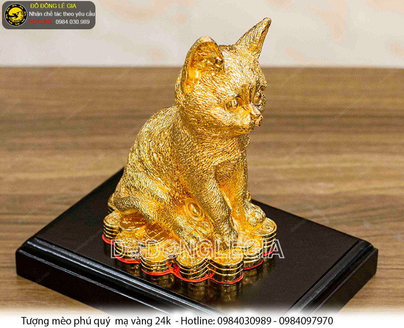 Tượng mèo phú quý mạ vàng 24k