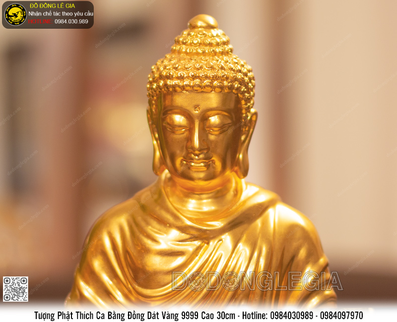 Tượng Phật Thích Ca bằng đồng dát vàng 9999 cao 30cm