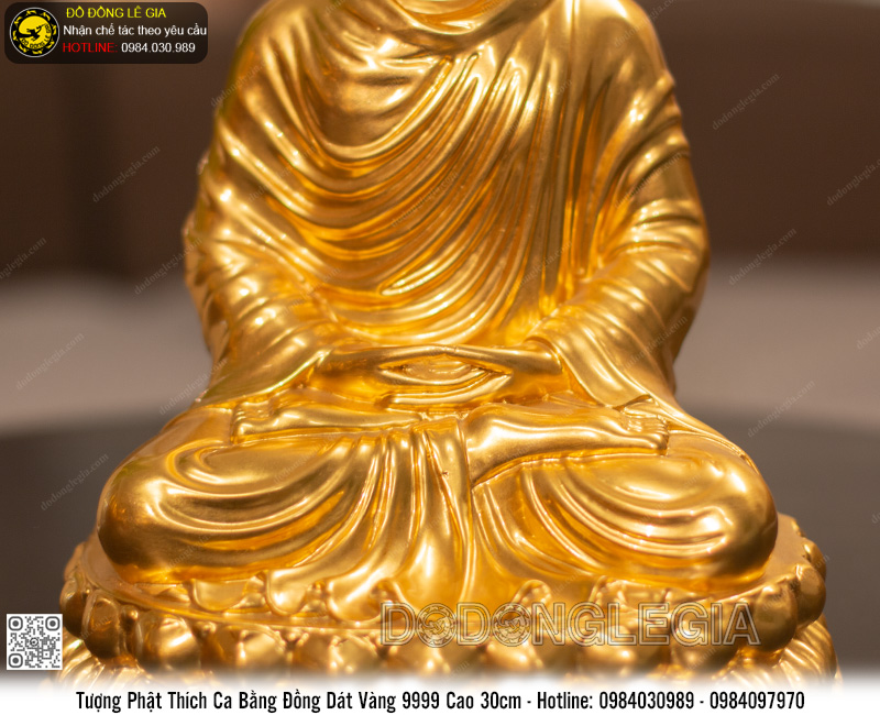 Tượng Phật Thích Ca bằng đồng dát vàng 9999 cao 30cm